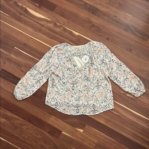 Lovestitch Cream and Blue Relaxed Blouse 3/4 Sleeve